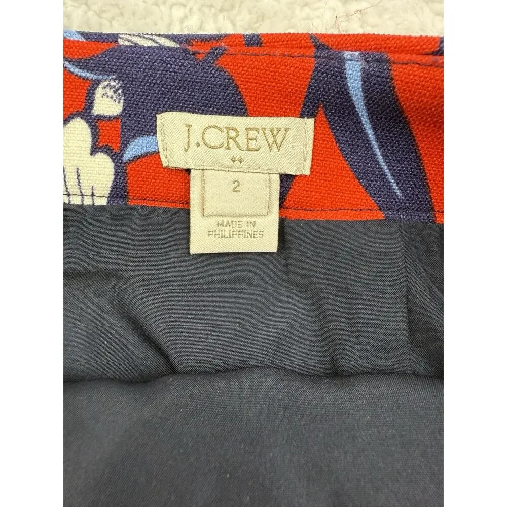 J.Crew Pencil Skirt Womens 2 Red White Blue Floral Ponte Knit Lined Knee Length